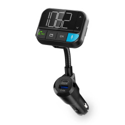 FM-Audiotransmitter voor Auto | Zwanenhals | Handenvrij bellen / Luidsprekerfunctie | 2 " | Zwart-Wit Scherm | Bluetooth® | PD 20 W / QC 3.0 | Snelladen | Bass boost | Google Assistant / Siri | Zwart
