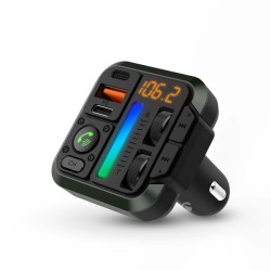 FM-Audiotransmitter voor Auto | Gefixeerd | Handenvrij bellen / Luidsprekerfunctie | 1 " | Amber-Scherm | Bluetooth® | PD 18 W / PD 20 W | Snelladen | Bass boost | Google Assistant / Siri | Zwart