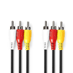 Composiet Videokabel | 3x RCA Male | 3x RCA Male | Vernikkeld | 480p | 10.0 m | Rond | PVC | Zwart | Envelop