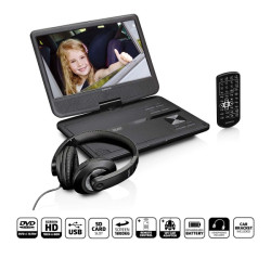 Draagbare 10" DVD-speler met USB - Koptelefoon-ophangbeugel Zwart