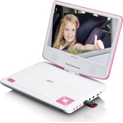 Draagbare 9" DVD-speler met USB-koptelefoon en montagebeugel Roze / Wit