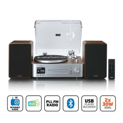 Hifi set with internet, DAB+, FM radio, CD/MP3 player and turntable Wood-Silver