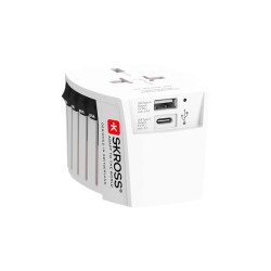 Innovatieve 2-polige wereldreisadapter met geïntegreerde dubbele USB-oplader (1x USB C & 1 x USB)