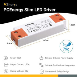 PCE15-12-1,25-LED-S LED Driver Slim; 12V; 1,25A; 15W PCE15-12-1,25-LED-S LED Driver Slim; 12V; 1,25A; 15W