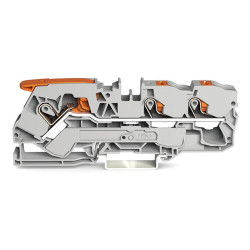 3-draads doorgangsklemmenblok met hendel en drukknop 10 mm², grijs 3-draads doorgangsklemmenblok met hendel en drukknop 10 mm², grijs