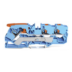 3-draads doorgangsklemmenblok met hendel en drukknop 10 mm², blauw 3-draads doorgangsklemmenblok met hendel en drukknop 10 mm², blauw