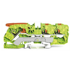 3-draads aardklemmenblok met hendel en drukknop, groen-geel 3-draads aardklemmenblok met hendel en drukknop, groen-geel