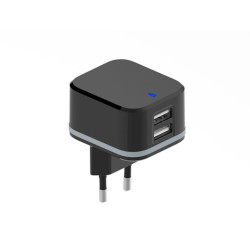 COMPACTE LADER MET 2 USB-AANSLUITINGEN - 5 V - 4.8 A max. - 24 W max. - ZWART COMPACTE LADER MET 2 USB-AANSLUITINGEN - 5 V - 4.8 A max. - 24 W max. - ZWART