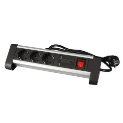 3-VOUDIGE DESKTOP-STEKKERDOOS MET 2 USB-POORTEN - 2.4 A - RANDAARDE